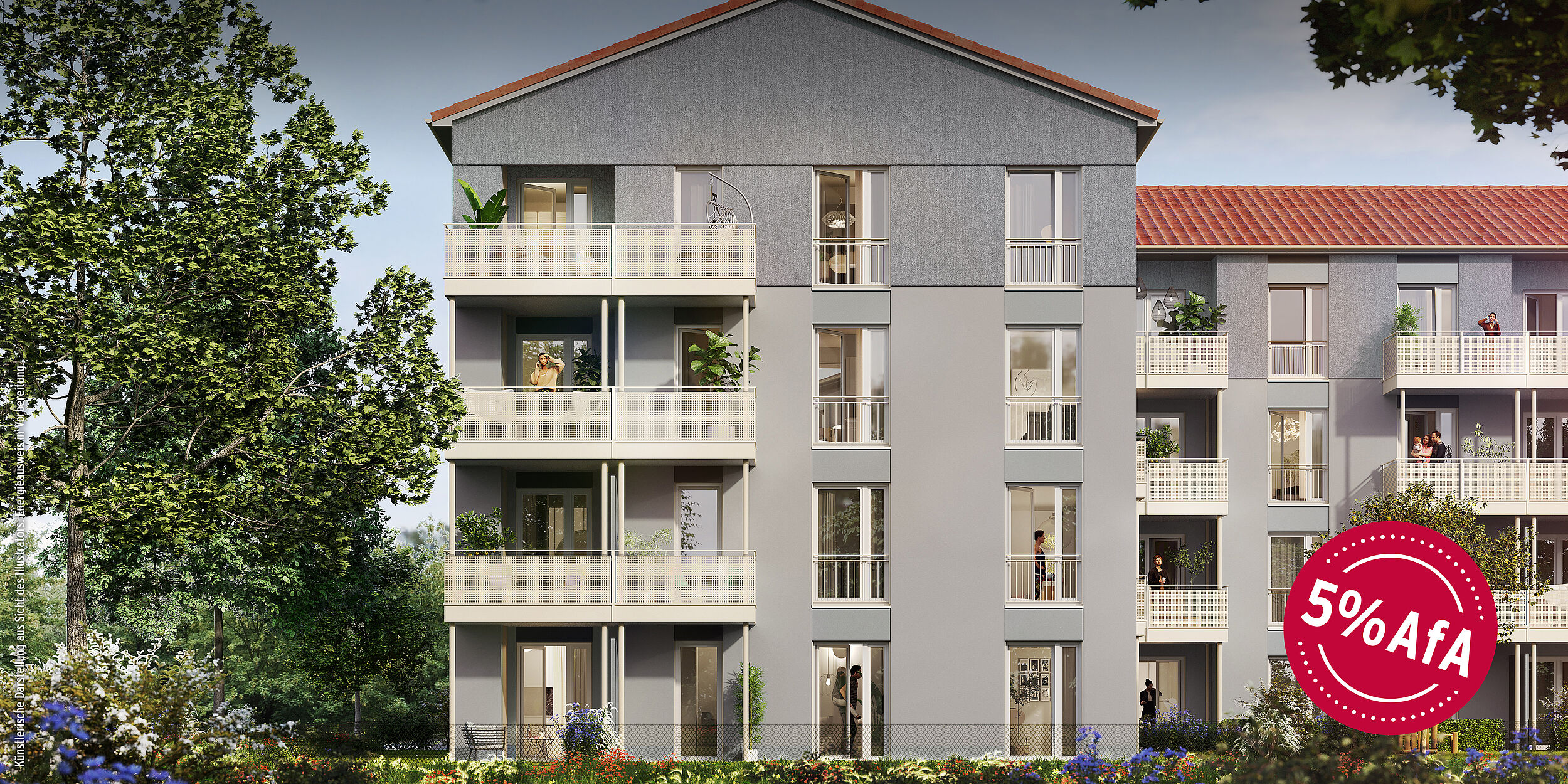 HI-Wohnbau LIEBERMANNS' Illustration Fassade bei Tag NEUER STEUERVORTEIL: 5% DEGRESSIVE AFA FÜR NEUBAUTEN